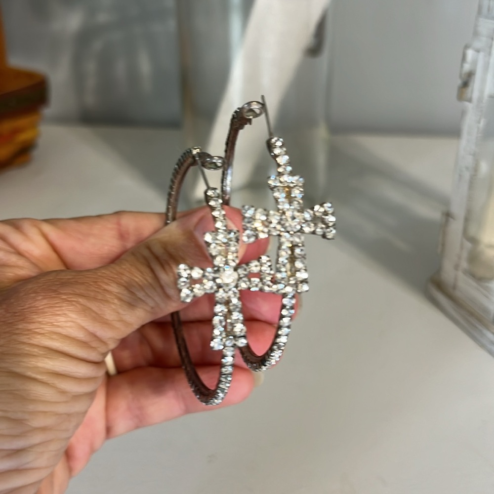 Big Rhinestone Cross Loops - Picture 2 of 11